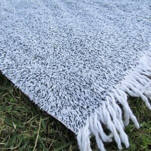 Chenille Throw Rug Room Accent White Black Speckled Mid Century Vintage 1960s